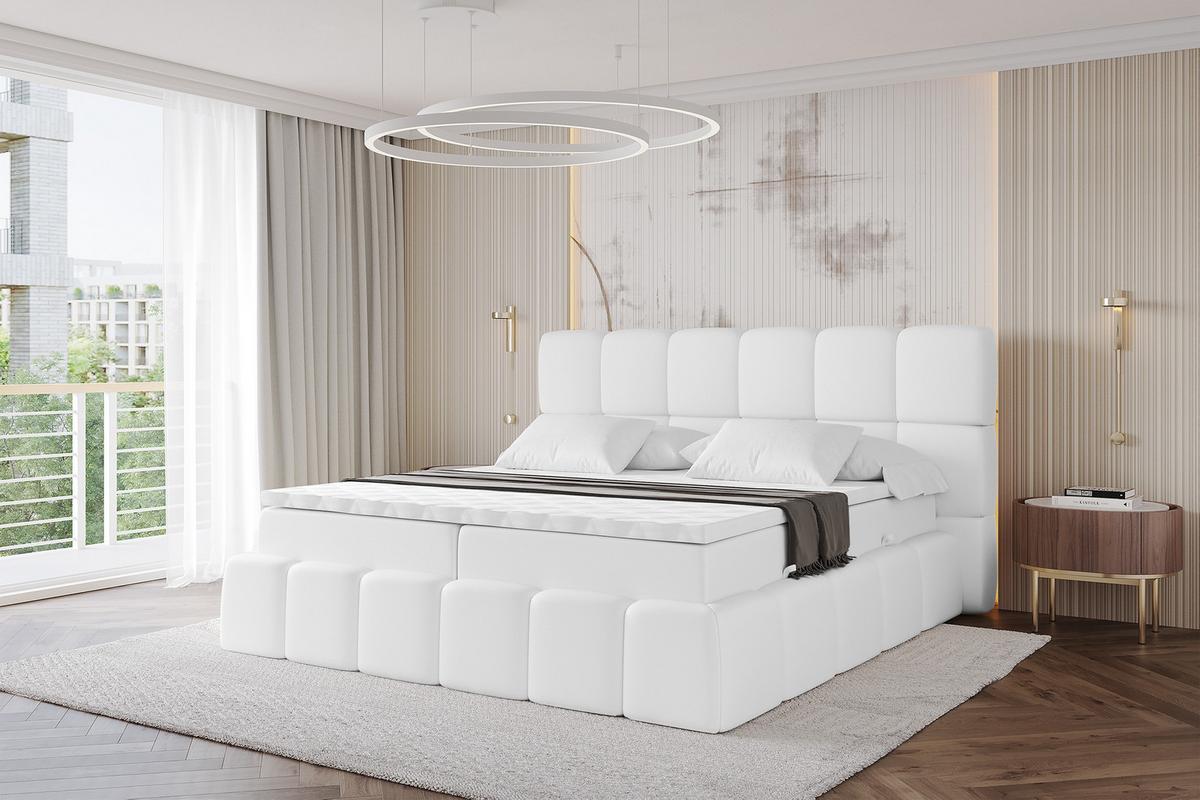 BOXBETT - AURI-H3 - 160x200 Weiß Kunstleder - Weiß, Holzwerkstoff (160/200cm) - ALTDECOR