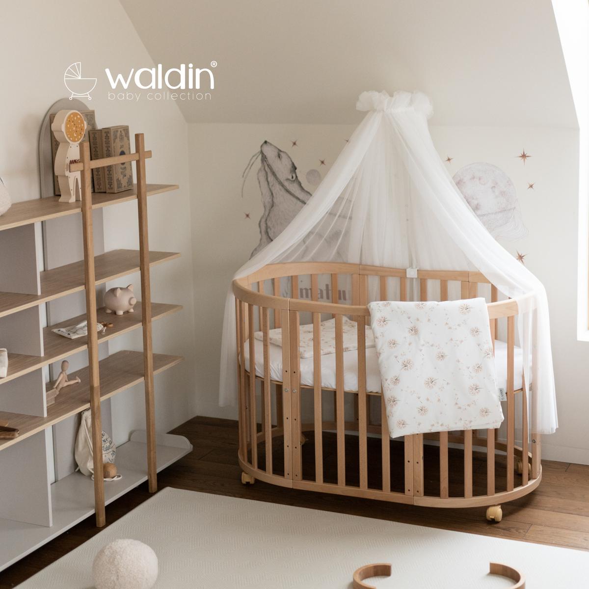 BABYBETT NATUR OVAL 7in1 mit Matratze und Himmelset - Naturfarben/Weiß, Holz/Textil (73/125cm) - waldin