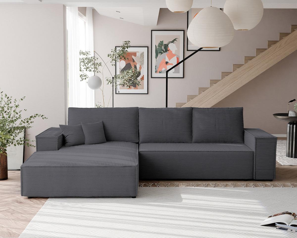 ECKSOFA NOVA Links mit Schlaffunktion und Bettkasten Dunkelgrau - Dunkelgrau, Kunststoff/Textil (294/185cm) - Idohome