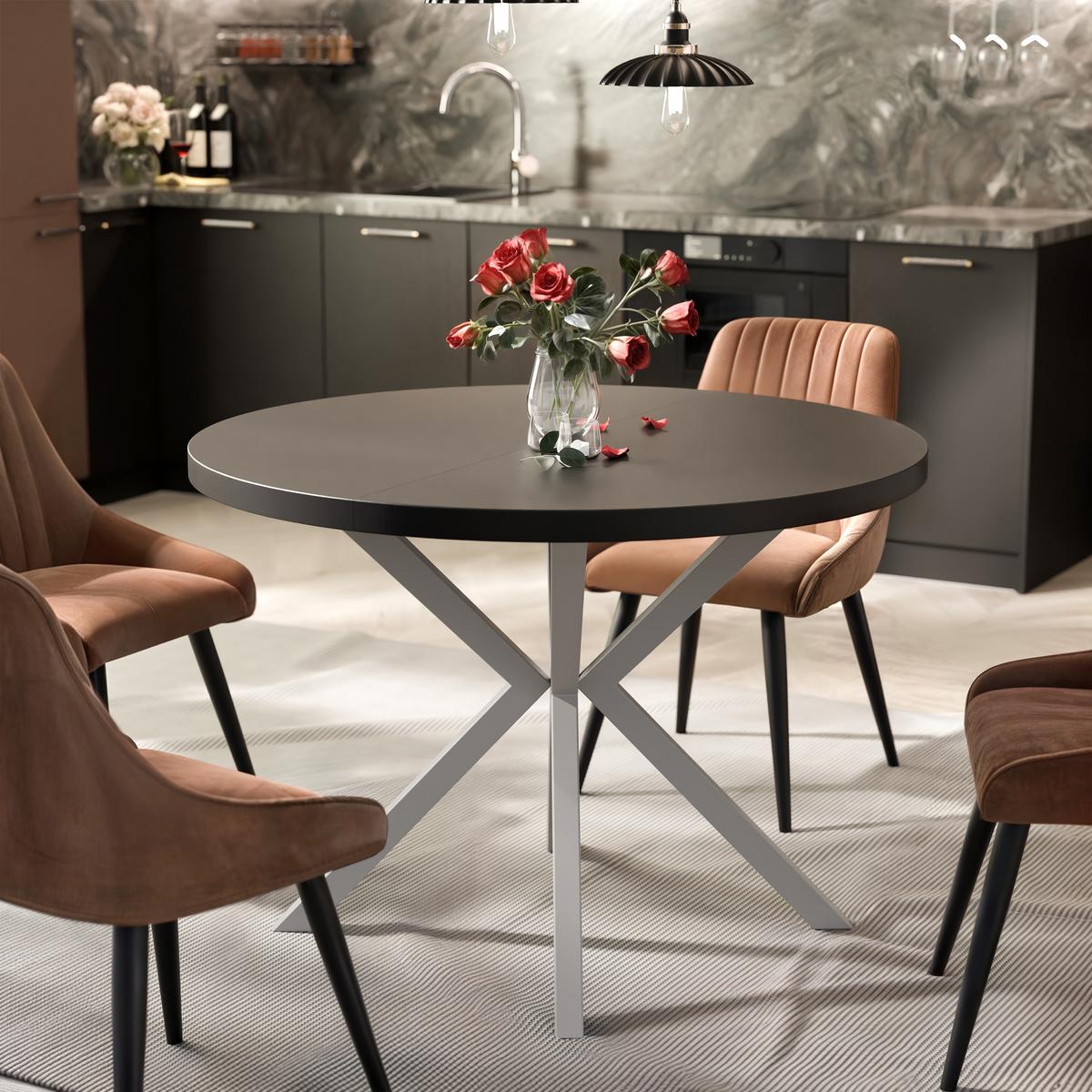 AUSZIEHTISCH MILTON 120-196/76 cm mit Metallgestell, Kaschmir / Schwarz Molet - Kaschmir/Schwarz, Holzwerkstoff/Metall (120/120/76cm) - Idohome