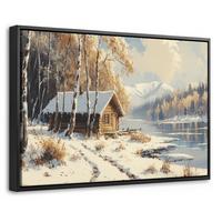 LEINWAND Bilder mit Rahmen - Winter - Schnee - Zuhause - Natur - 60x40 - Hellbraun, Textil (60/40cm) - MuchoWow