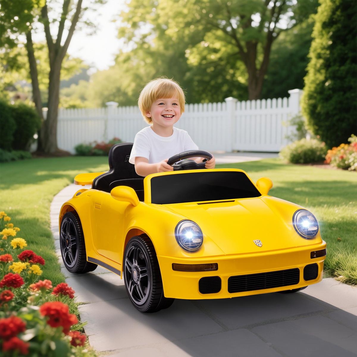 KINDER-ELEKTROAUTO 12V Kinderauto mit 2,4 GHz Fernbedienung, 2 Motor, Softstart - Gelb, Metall (103/55/44cm) - AIYAPLAY