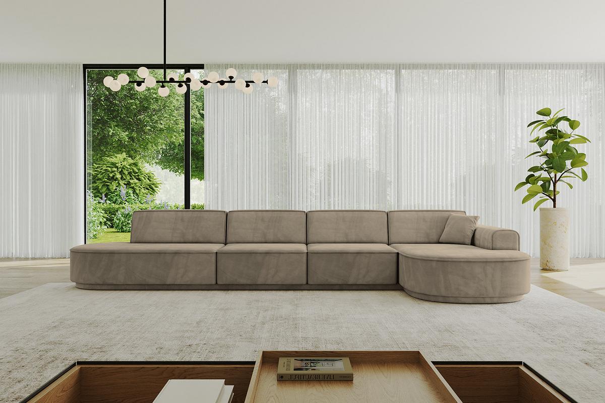 ECKSOFA Ottomane Rechts MARI-L3-v3 - 413x171x83 cm Dunkelbraun Velours - Dunkelbraun/Schwarz, Holzwerkstoff/Kunststoff (171/413cm) - ALTDECOR