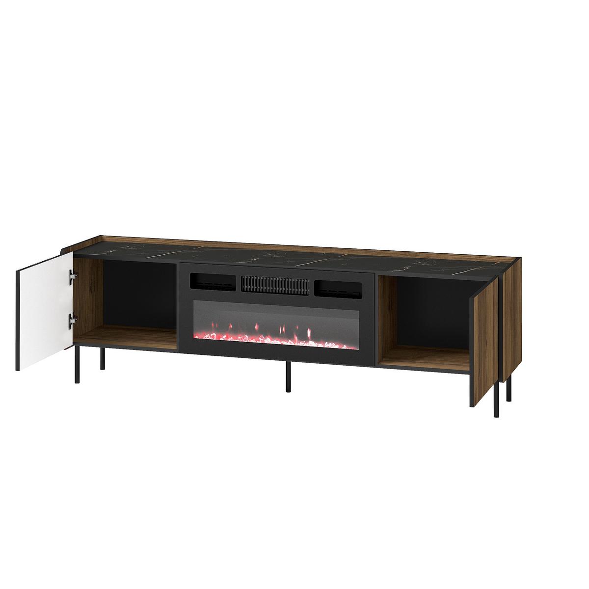 LOWBOARD Piano mit 2 Türen, Mattschwarz + Warmia-Nussbaum - Dunkelbraun/Schwarz, Holzwerkstoff (180/55/40cm) - Beautysofa