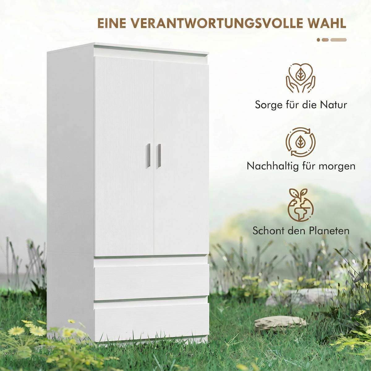 KLEIDERSCHRANK Spanplatte MDF Weiß - Weiß, Holzwerkstoff (55/177.5/80cm) - HOMCOM