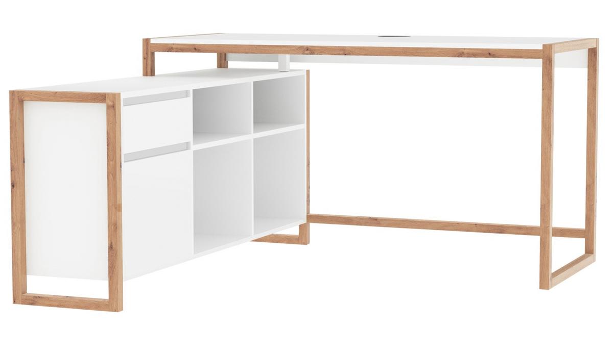 SCHREIBTISCH weiß, Eiche Artisan 139 x 139 cm, Eckschreibtisch für Büro und Homeoffice - Weiß/Eiche Artisan, Holzwerkstoff (139/139/75cm) - Furn.Design