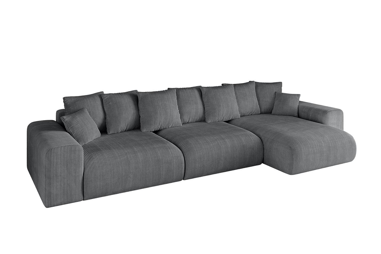 ECKSOFA Ottomane rechts ESKAR-L2 364x176x72 Dunkelgrau Cord - Dunkelgrau/Schwarz, Holzwerkstoff/Kunststoff (176/364cm) - ALTDECOR