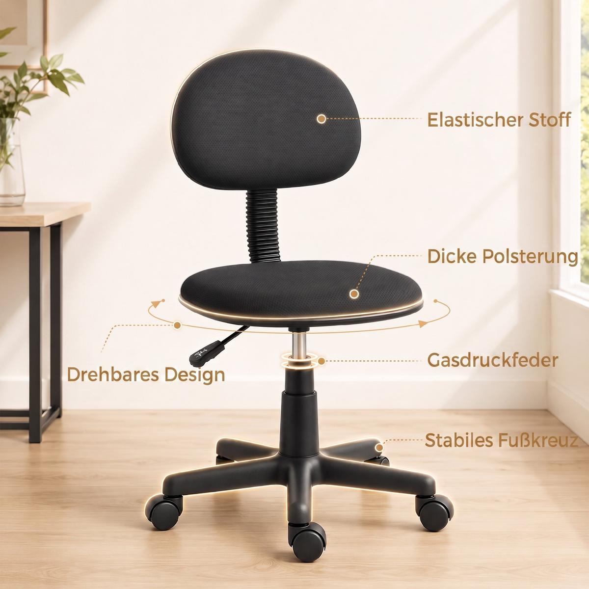 BÜROSTUHL Polyester Schwarz - Schwarz, Kunststoff/Textil (43/87/48cm) - HOMCOM