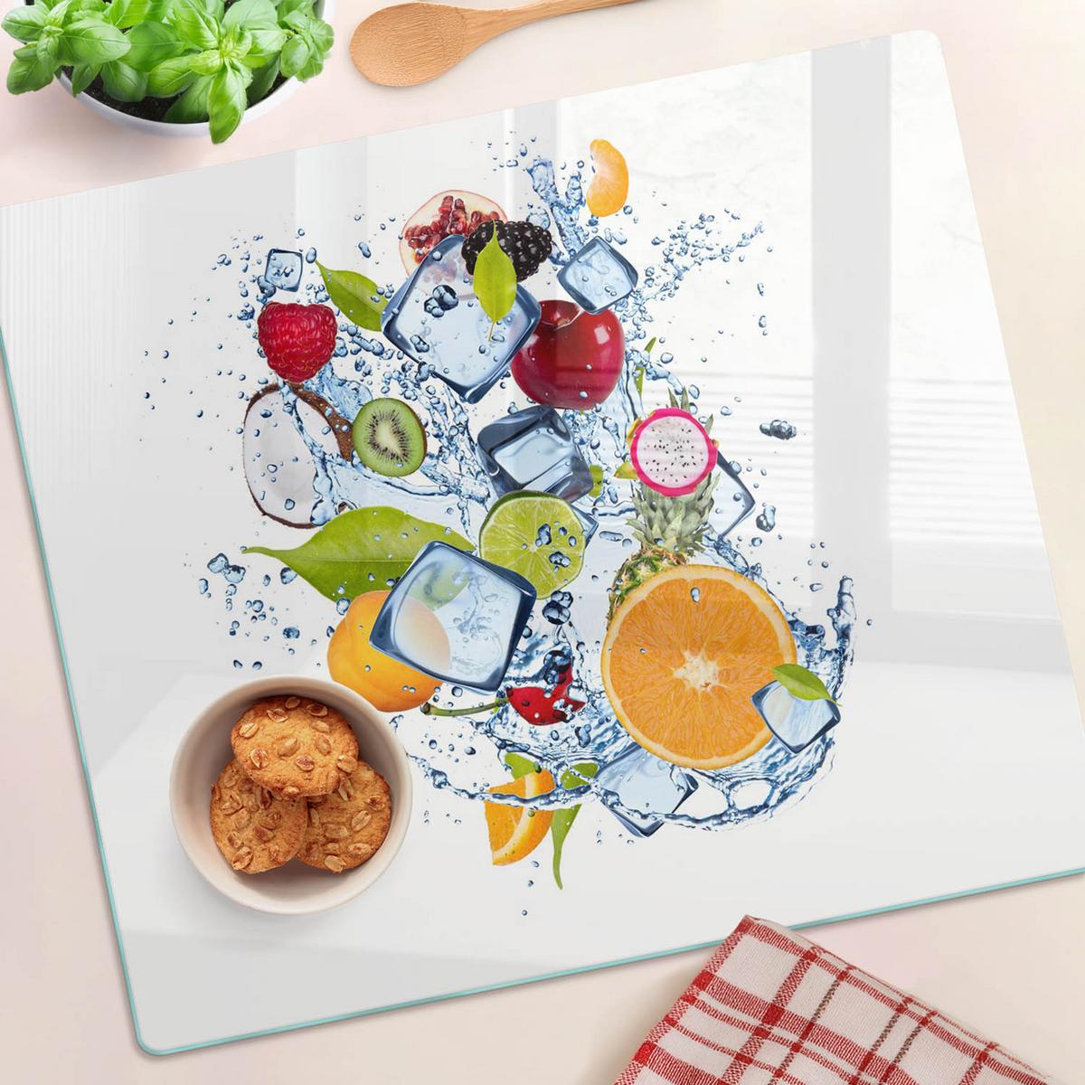 GLASPLATTE 60x52 cm Obst und Eis - Multicolor, Glas (60/0.4/52cm) - TULUP