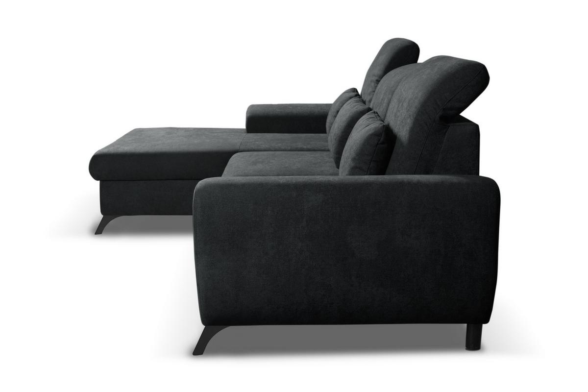 ECKSOFA LUCE L-S Anthrazit Plüsch-Stoff mit Schlaffunktion - Anthrazit, Holz (279/172cm) - MASSENO