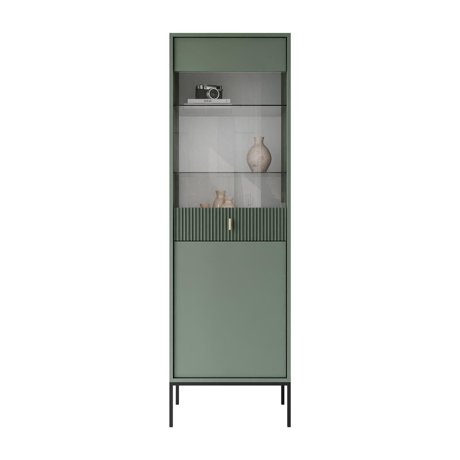 VITRINE MIDNIGHT mit Glastür auf Gestell grün - Schwarz/Grün, Holzwerkstoff (54/175/39cm) - Lookway