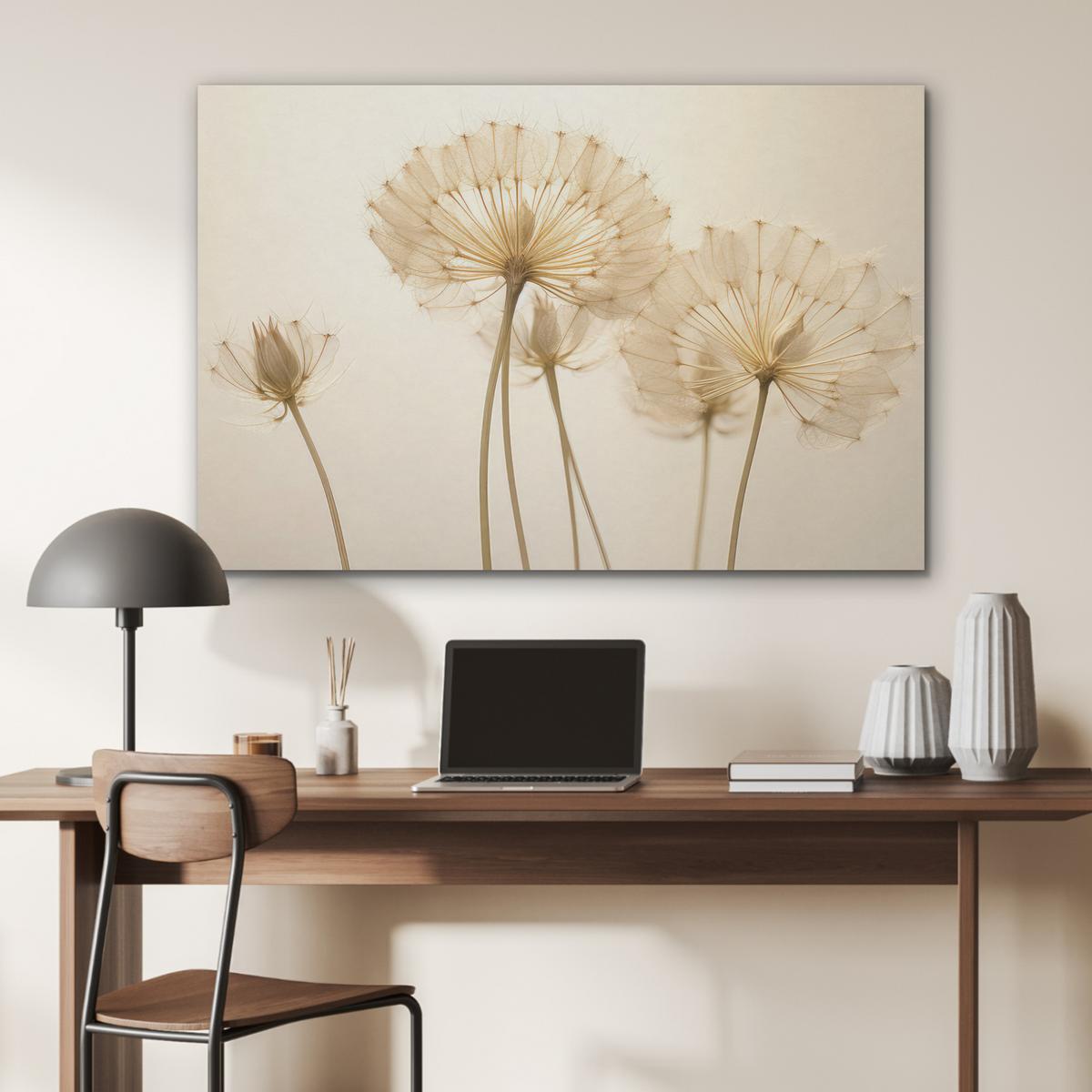 AKUSTIKBILD Sonnenlicht - Löwenzahn - Botanisch - Blumen Wandbild Wohnzimmer 100x70 cm - Creme, Kunststoff (100/70/0.9cm) - MuchoWow