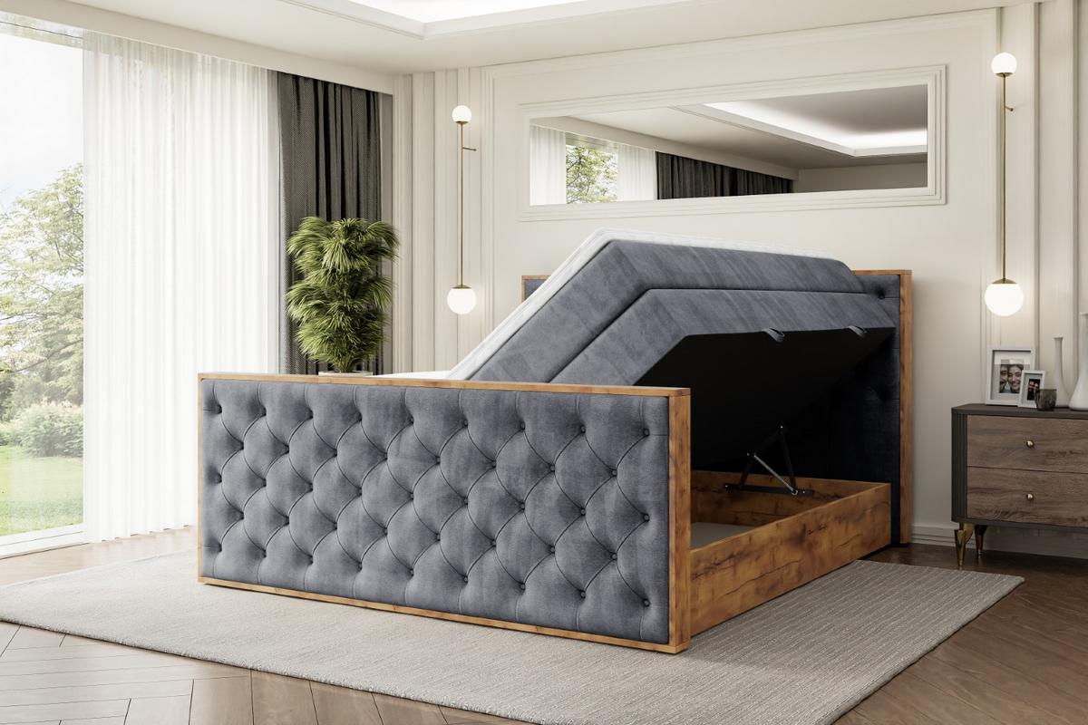 BOXSPRINGBETT mit Matratze H3|H4 und Lattenrost - LOLLI3-Z KING-200x200 - Dunkelgrau Casablanca - Dunkelgrau, Holzwerkstoff (200/200cm) - ALTDECOR