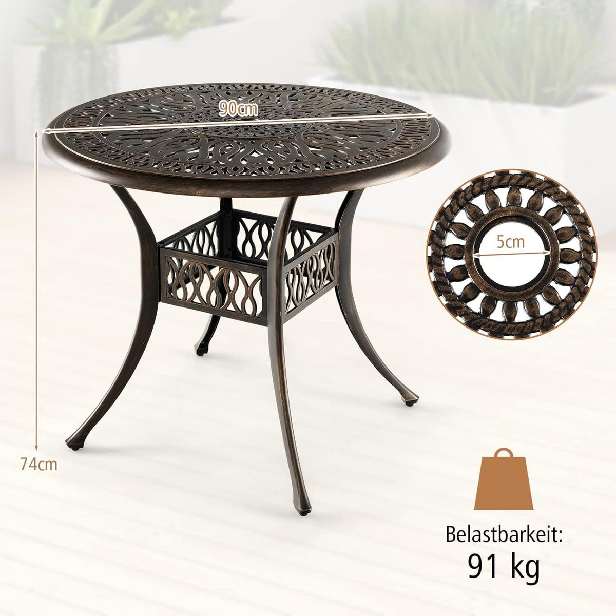 GARTENTISCH Antikbraun - Bronzefarben, Metall (90/90/74cm) - COSTWAY