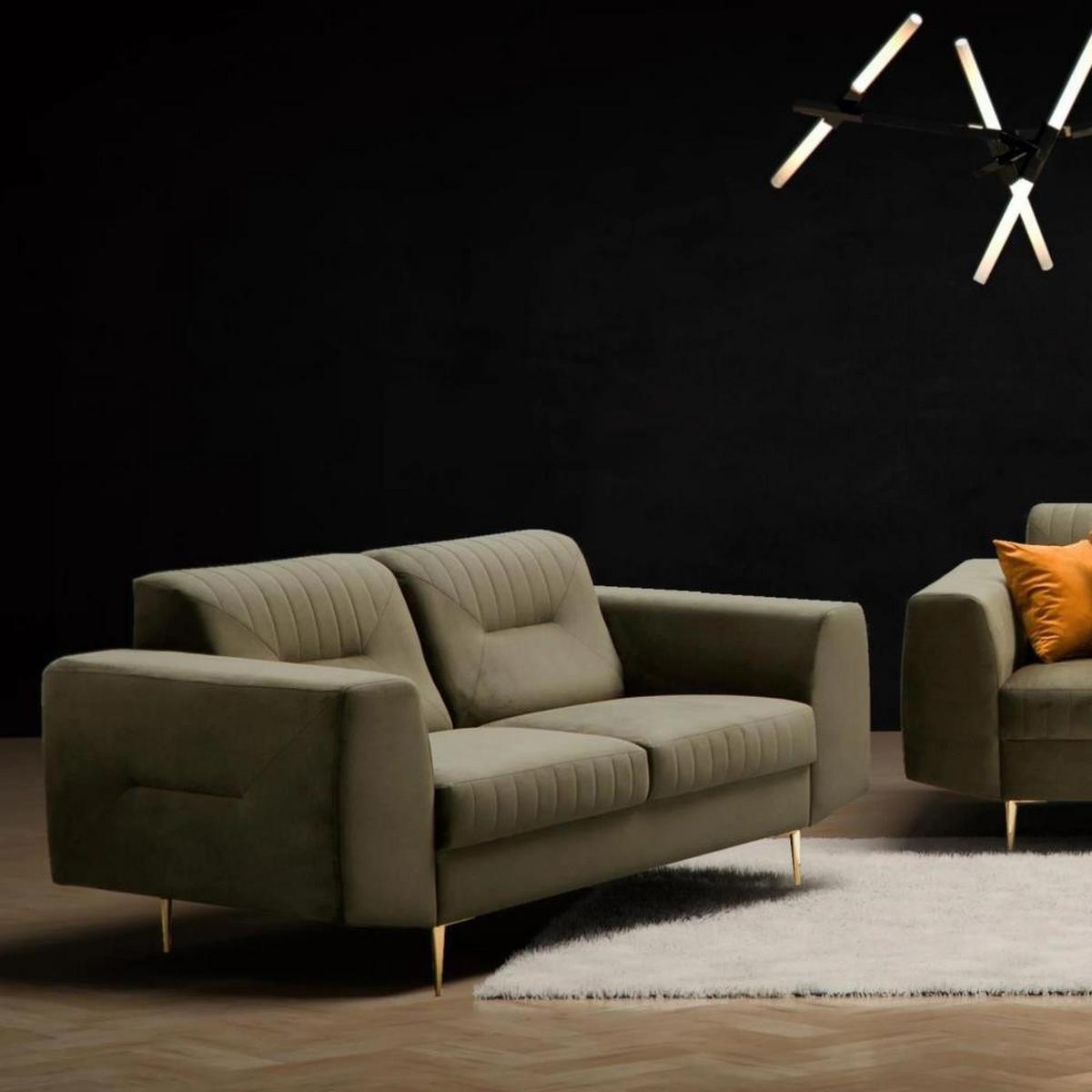 2-SITZER SOFA Venezia olivgrün mit goldenen Beinen - Goldfarben/Olivgrün, Textil (172/85/94cm) - Beautysofa