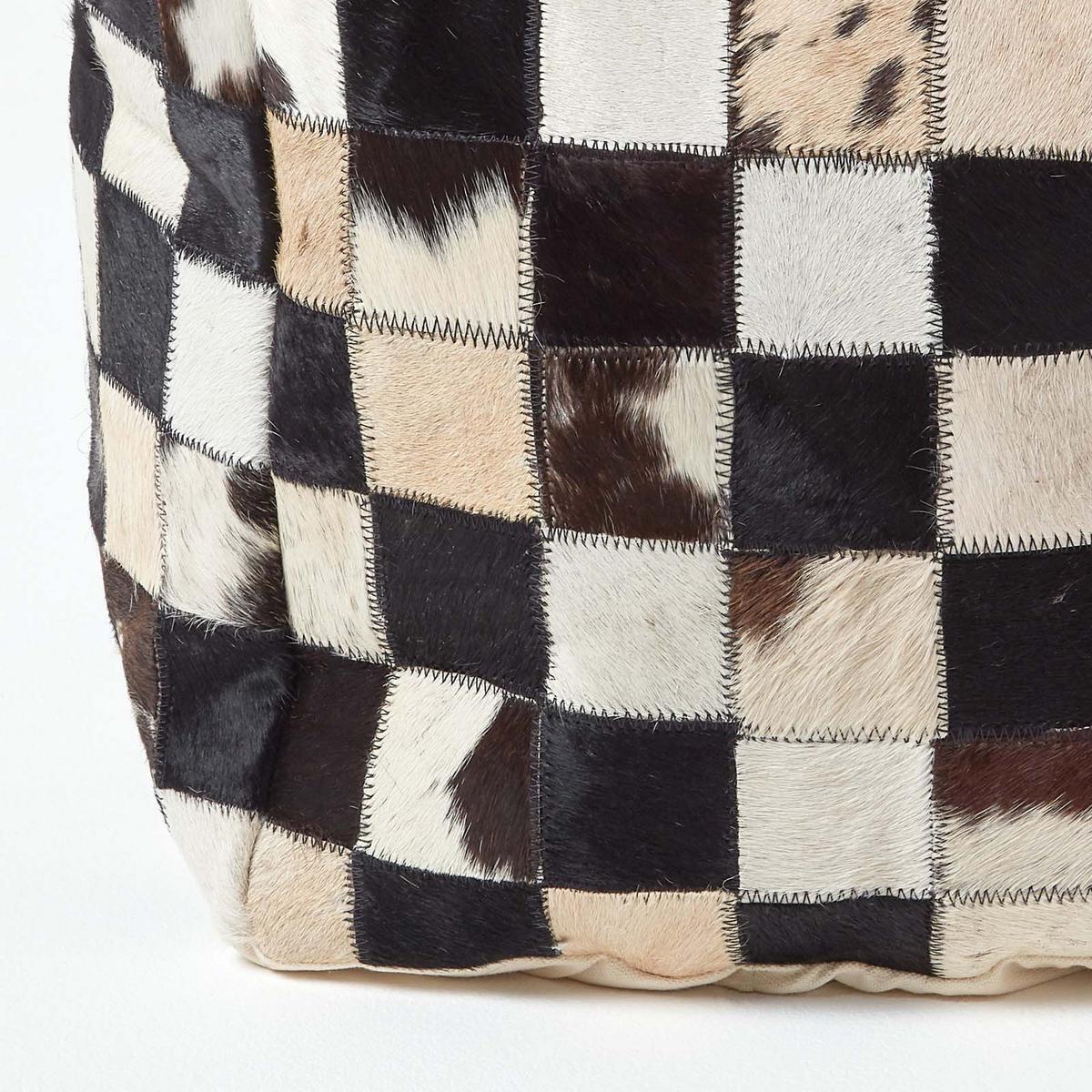 PATCHWORK-HOCKER Fell kariert, 35/35/35 cm - Braun, Leder (35/35/35cm) - Homescapes