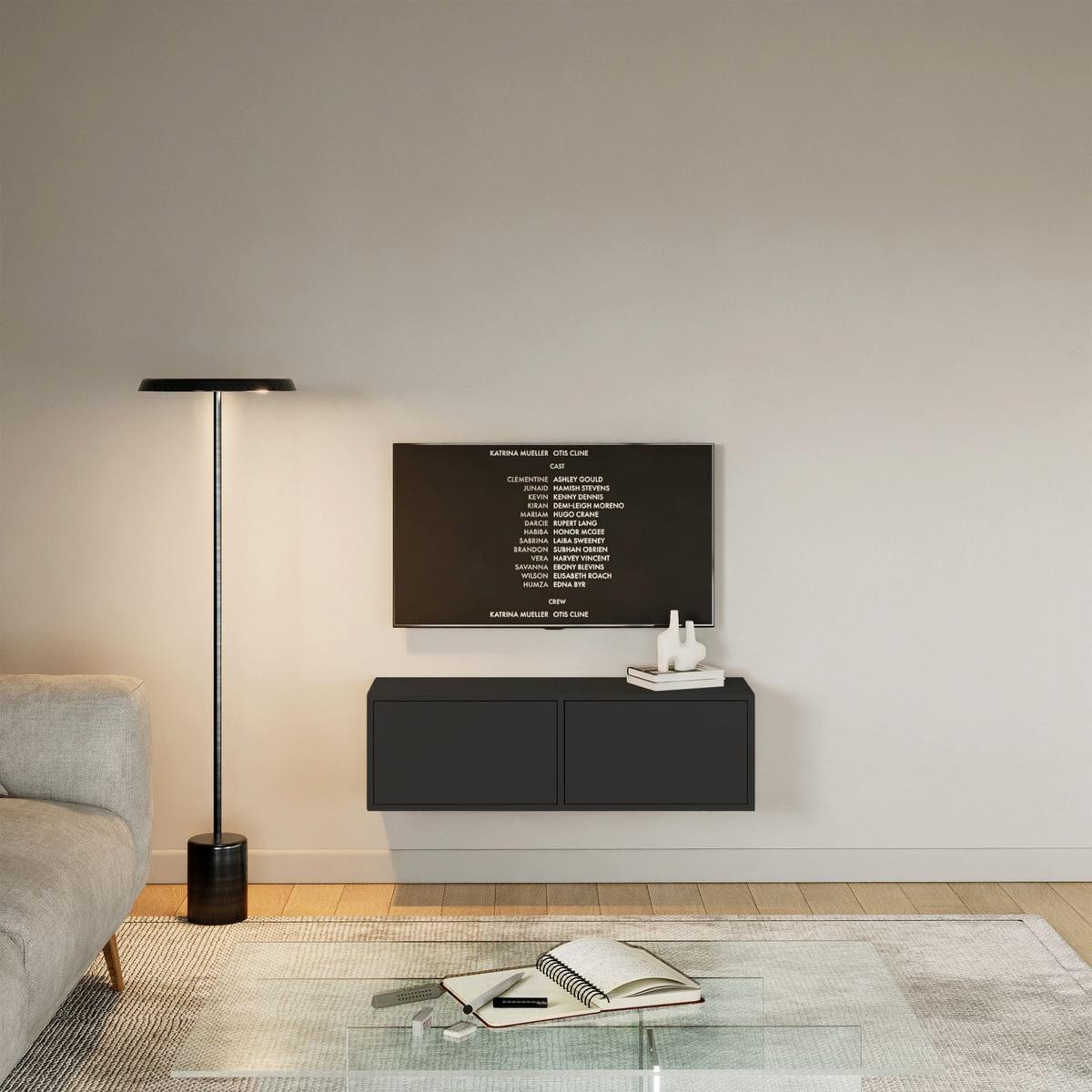 TV-LOWBOARD hängend, 2 Klappen, Schwarz, 100 cm - Schwarz, Holzwerkstoff (100.6/30/30cm) - Selsey