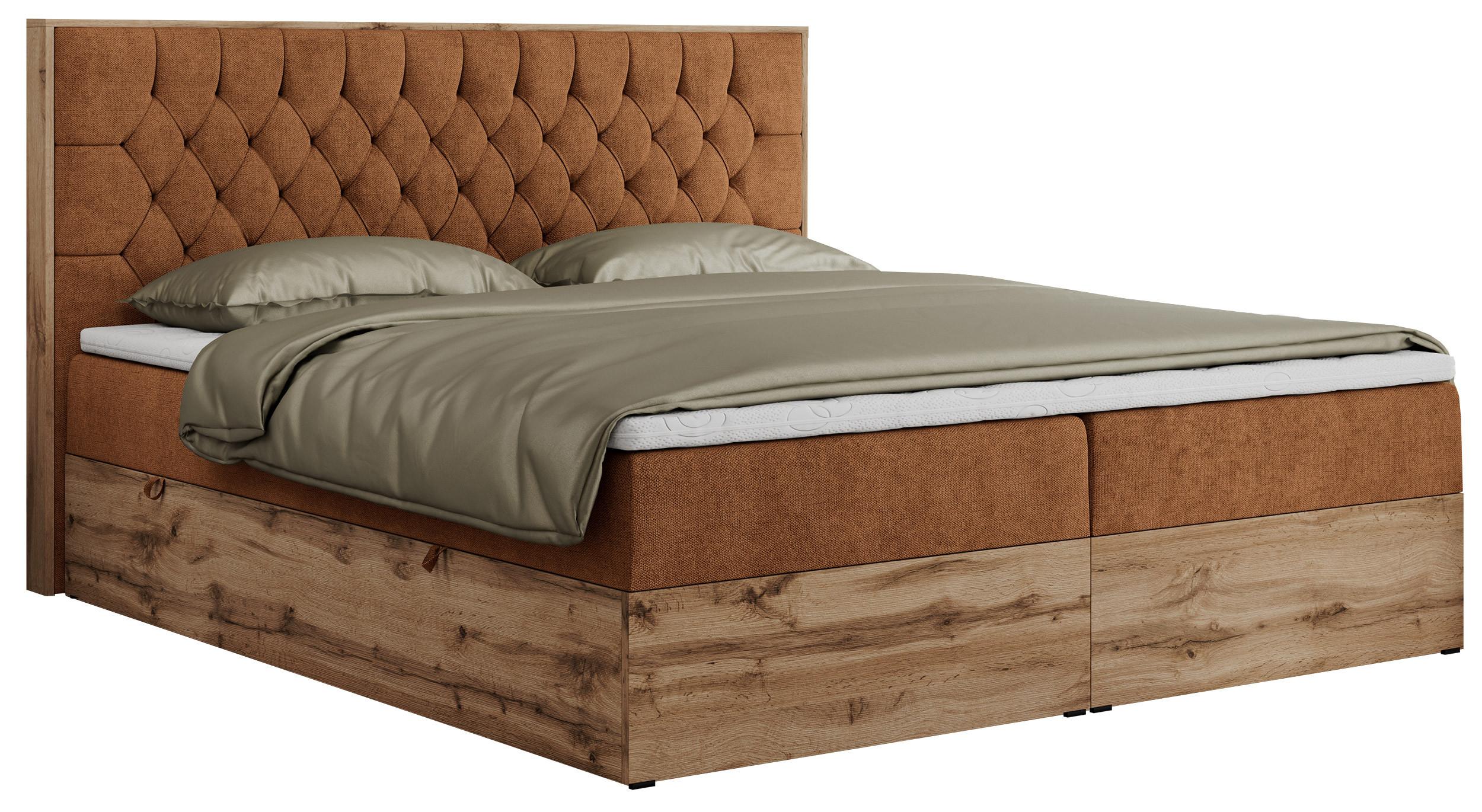 BOXBETT AMORE 140/200 Orange Struktur - H4 - Orange, Holz/Textil (140/200cm) - MKS