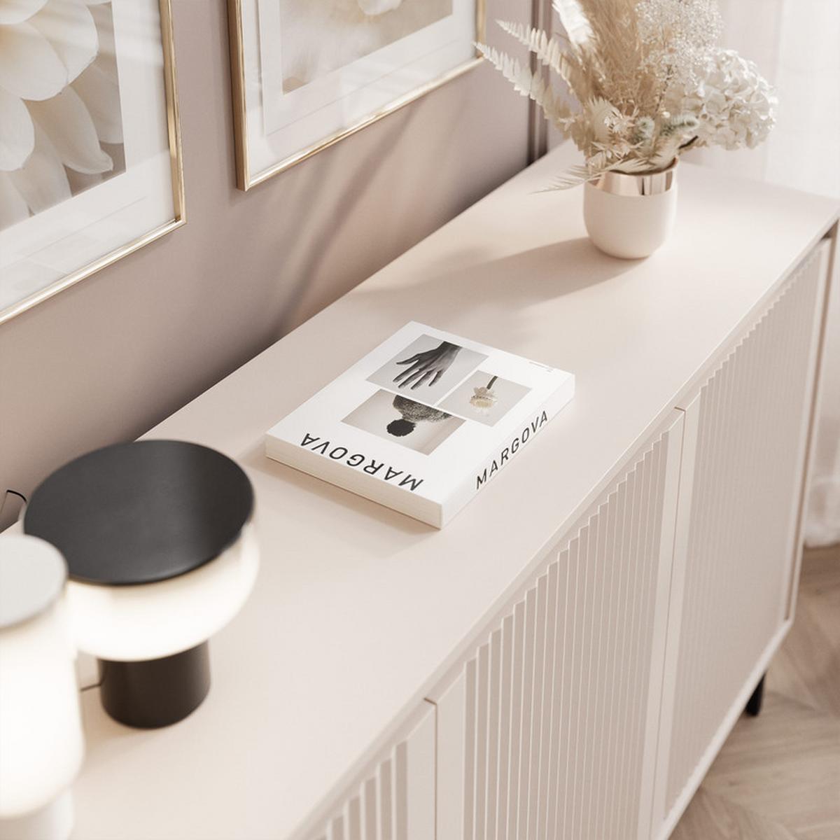 KOMMODE LIRA 149 cm, 3 Schublade(n) Sandbeige - Beige/Schwarz, Holzwerkstoff/Metall (149/100/40cm) - Idohome