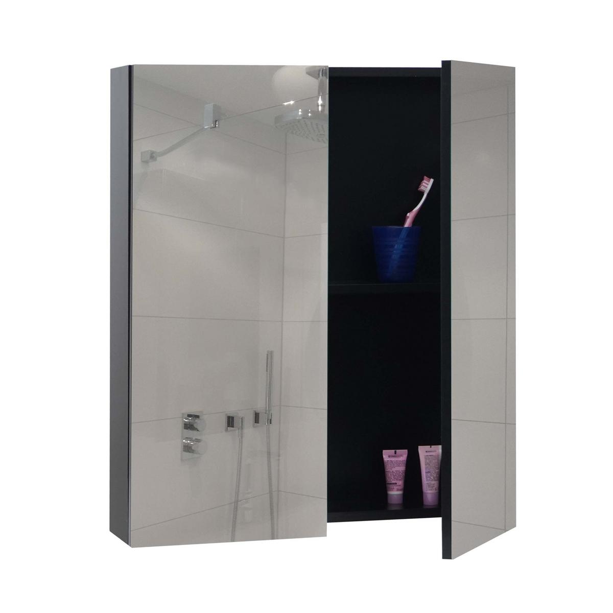SPIEGELSCHRANK B19B Hochglanz Schwarz - Schwarz Hochglanz, Holz (60/70/16cm) - MCW
