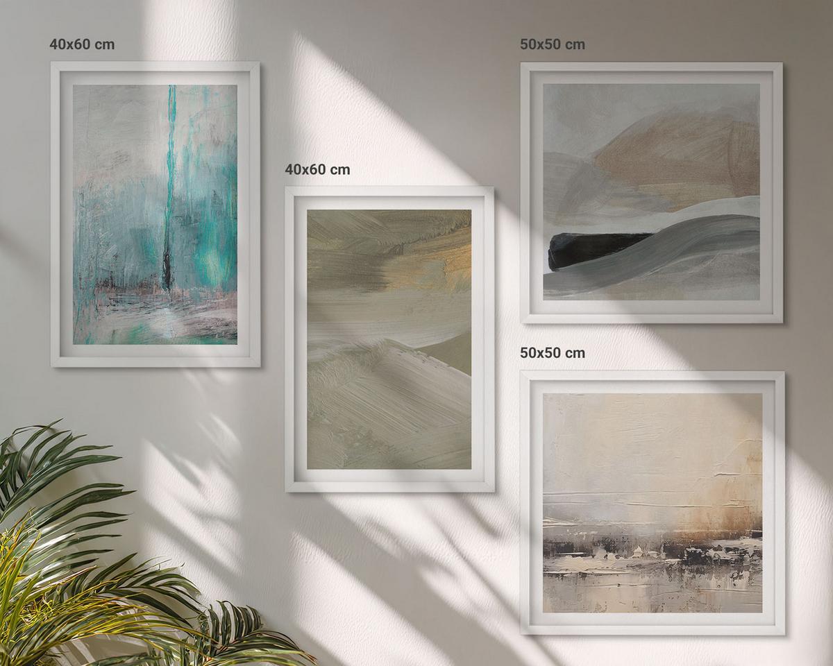 BILDER SET 4er Set - 50x50 cm & 40x60 cm Weißer Rahmen - Gemalte abstrakte Dekorationen - Weiß, Kunststoff (50/50cm) - TULUP