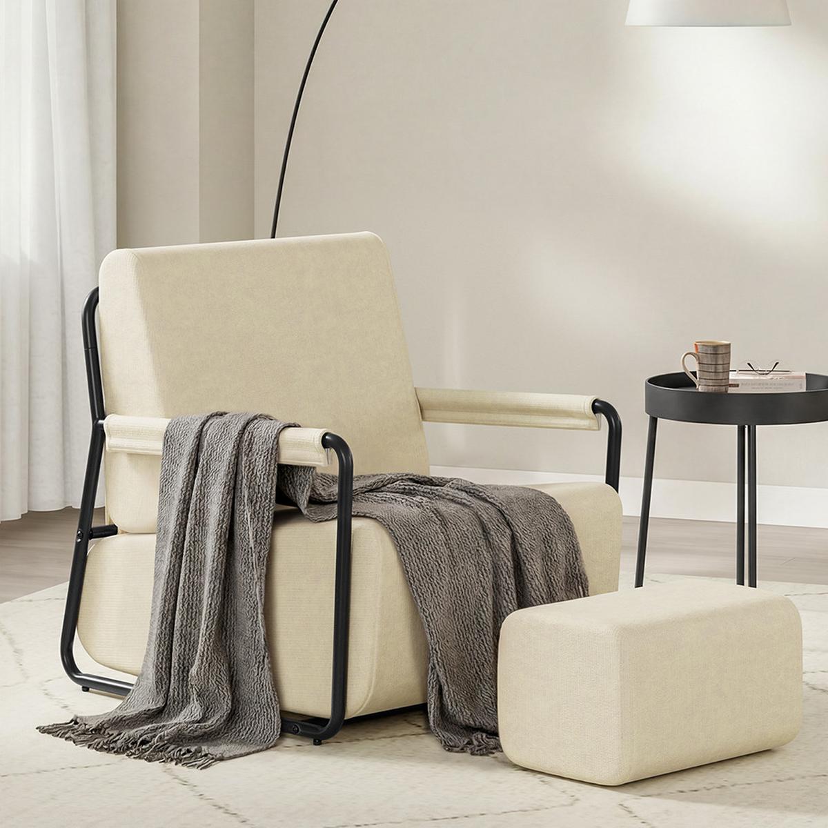 SESSEL mit Hocker FST99-MI - Ahornfarben/Creme, Fell/Metall (59/78/74cm) - SoBuy