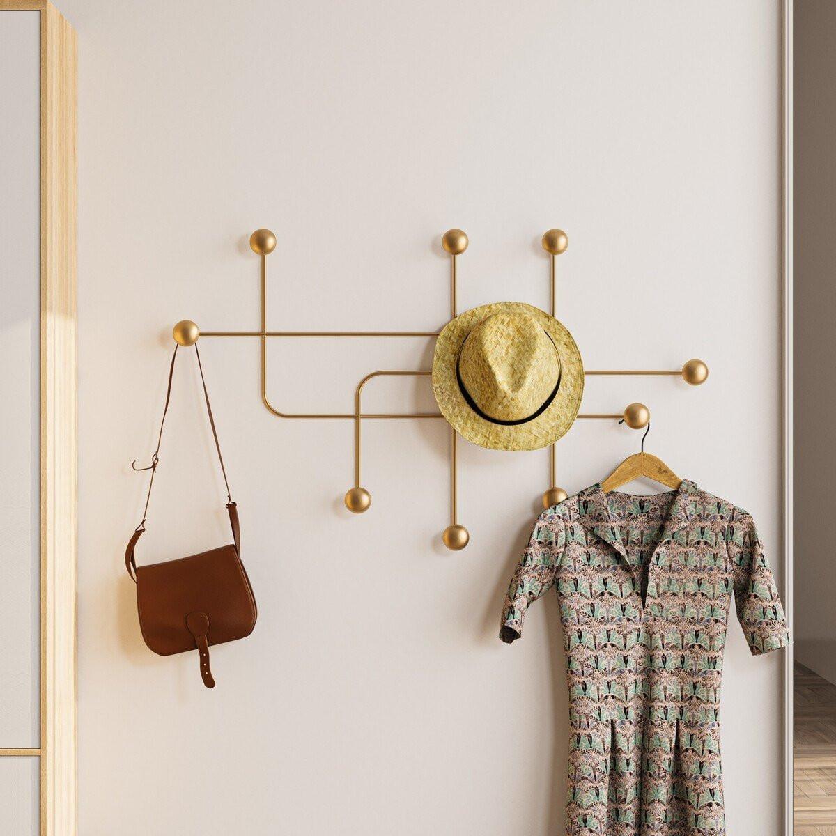 WANDGARDEROBE mit 9 Haken aus goldfarbenem Metall 107/10/64 cm - Goldfarben, Metall (107/64/10cm) - Calicosy