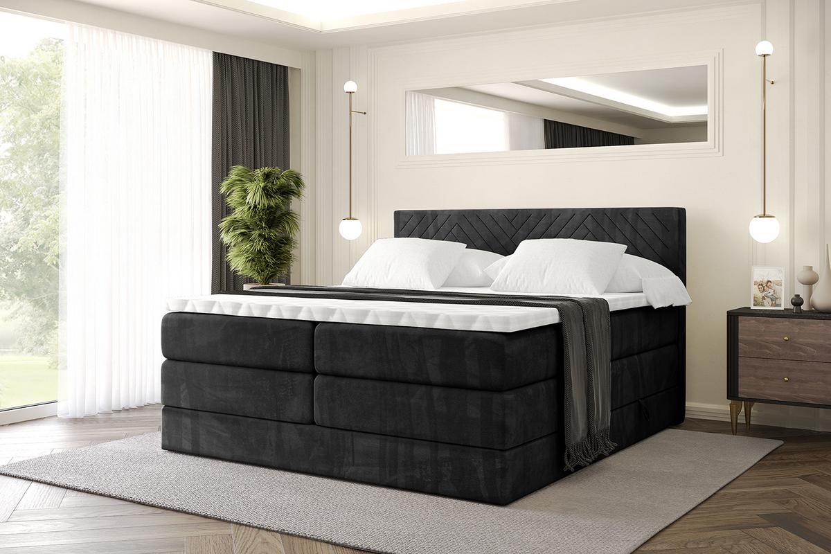 BOXSPRINGBETT mit Matratze H3|H4 und Lattenrost - VEXA KING-200x200 - Schwarz Casablanca - Schwarz, Holzwerkstoff (200/200cm) - ALTDECOR