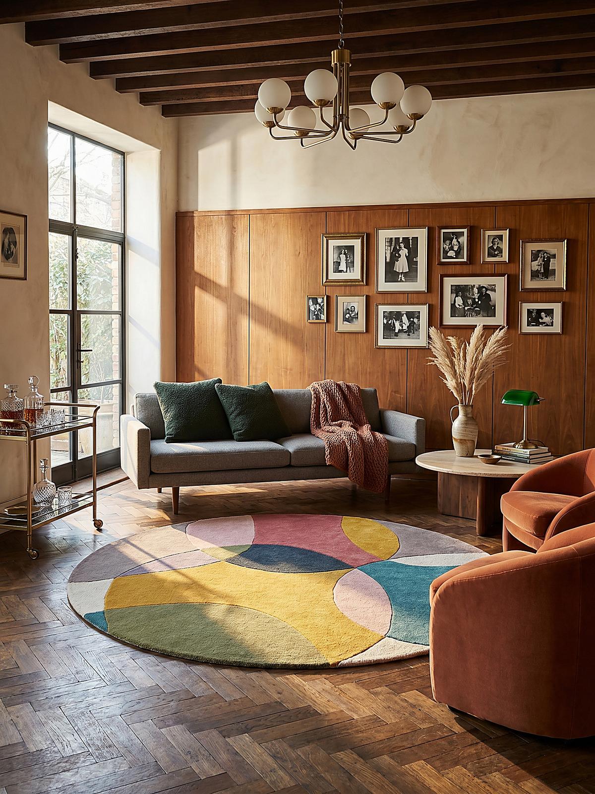 WOLLTEPPICH AIRE, abstrakt, aus Wolle, Bunt, Ø 160 cm - Multicolor, Textil (160/160cm) - KADIMA DESIGN