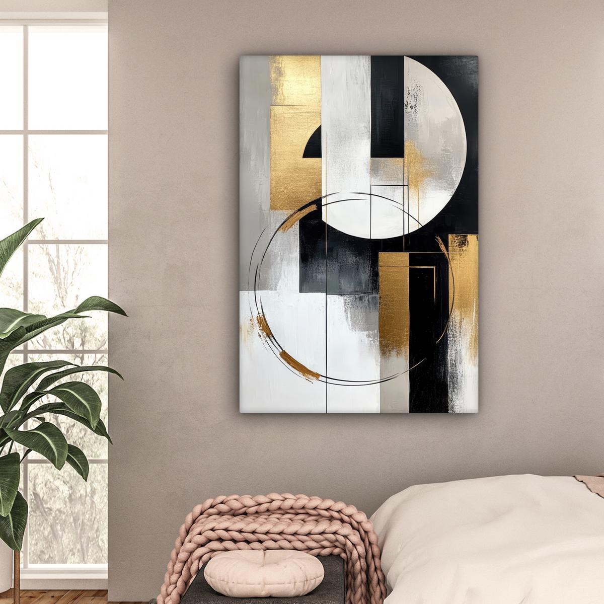 LEINWANDBILD Abstrakt - Gold - Silber - Formen - Ästhetik Deko XXL 80x120 cm - Multicolor, Textil (80/120cm) - MuchoWow