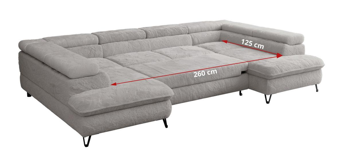 WOHNLANDSCHAFT PETER U Plüsch Hellgrau - Hellgrau/Schwarz, Textil/Metall (346/76/208cm) - MKS