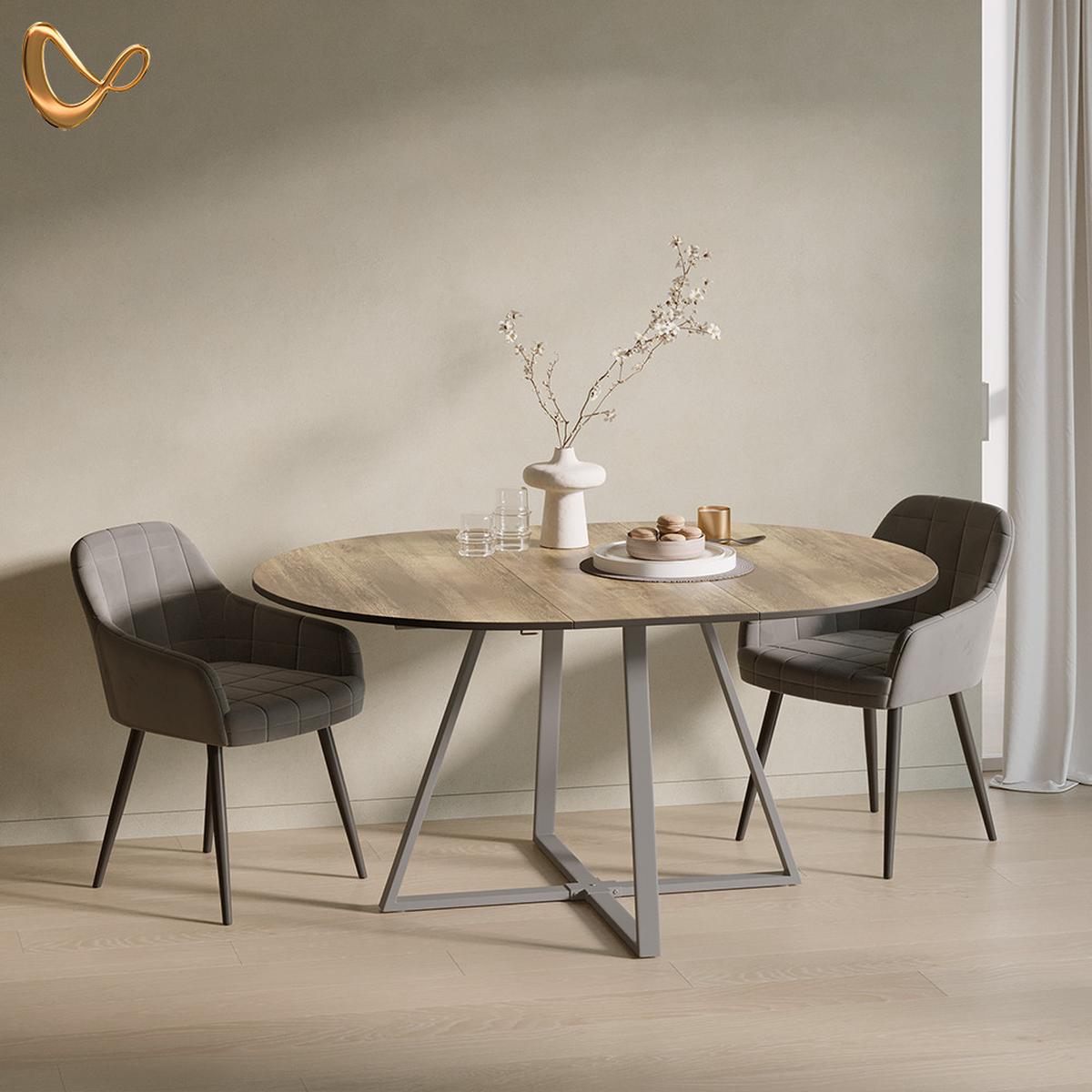 ESSTISCH Firenze Eiche rustikal/Grau 120 x 120 cm ausziehbar - Wildeiche/Grau, Holzwerkstoff (120/120/75.8cm) - Livinity®