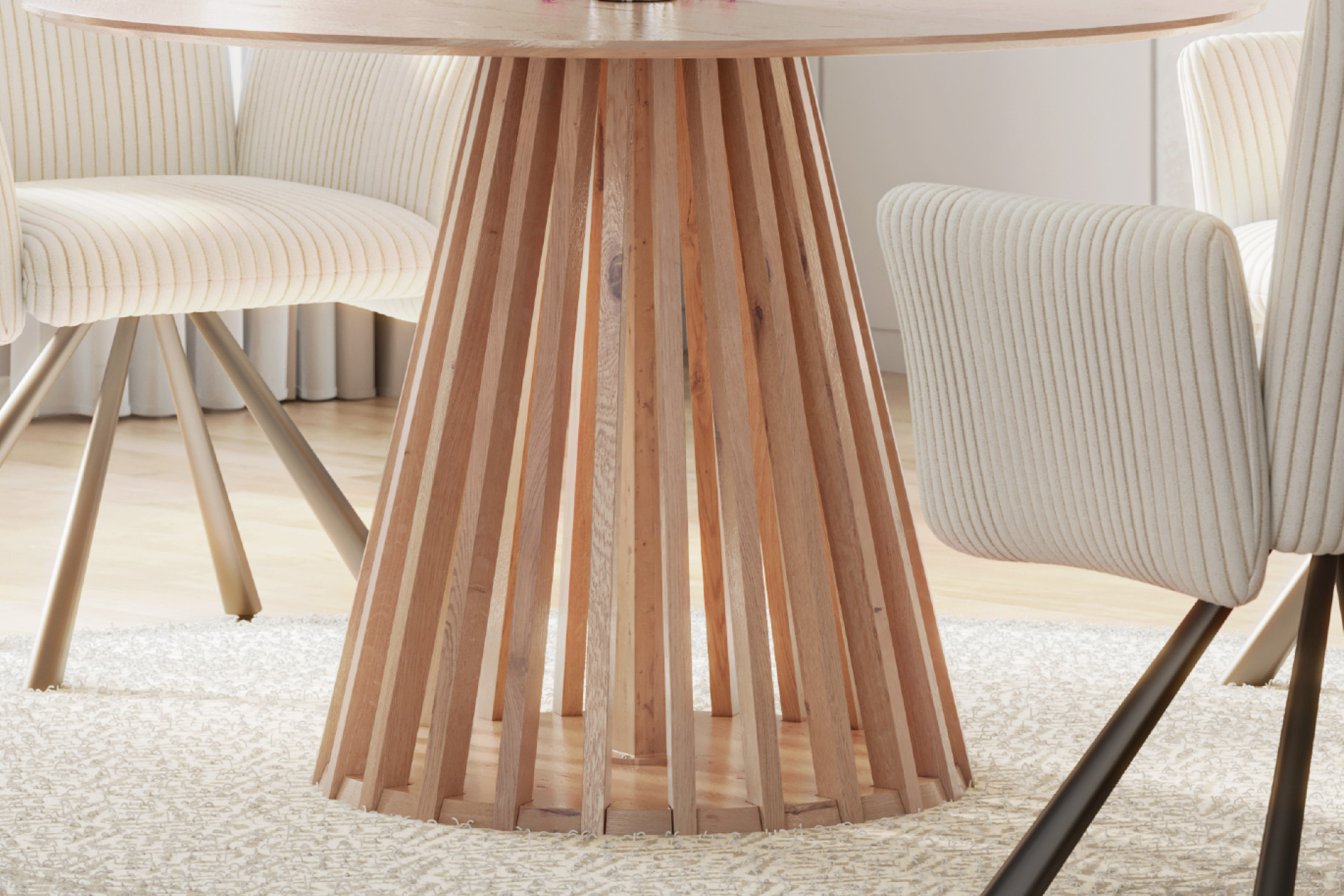 Tisch rund Tischfuß konisch Lamellen Echtholz