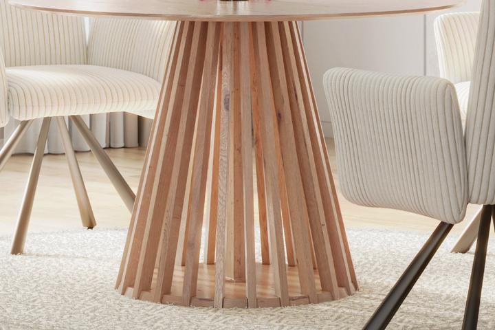 Tisch rund Tischfuß konisch Lamellen Echtholz