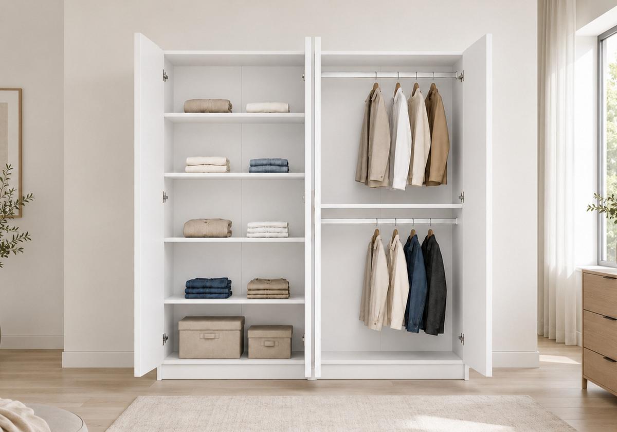 DREHTÜRENSCHRANK ROSA 4D 200/210/55 cm 4-türig Weiß - Goldfarben/Weiß, Holz/Holzwerkstoff (200/210/55cm) - imoebel24