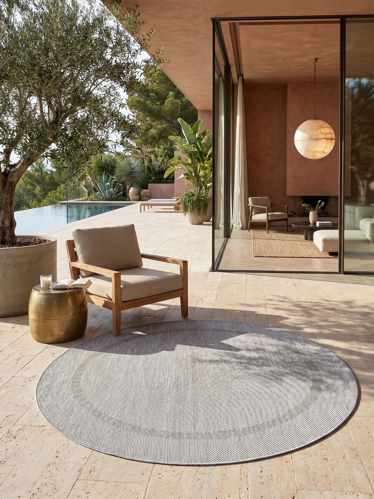 TEPPICH Outdoor ALSTER in Silber, einfarbig, Ø 200 cm - Silberfarben, Textil (200/200cm) - KADIMA DESIGN