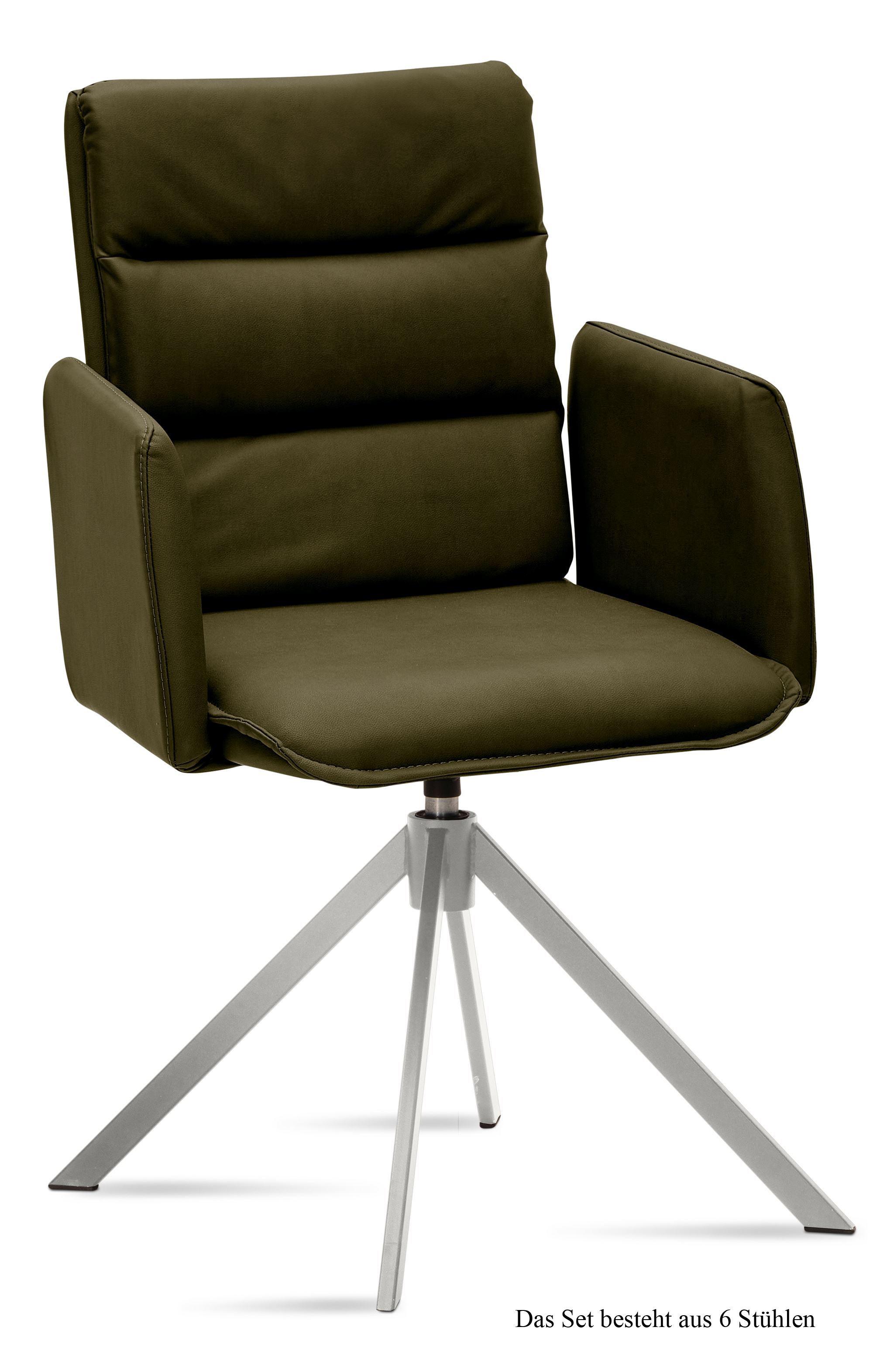 ARMLEHNSTUHL drehbar (6er-Set) Dulsea 52x92x60 Edelstahl/Khaki - Dunkelgrün/Edelstahlfarben, Kunststoff (60/92/52cm) - 58aufmkessel