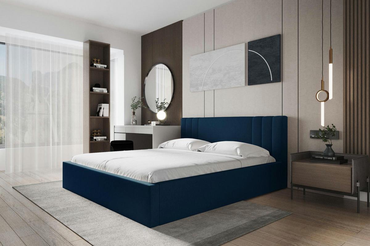 POLSTERBETT Flino 160/200 cm in Blau – mit Bettkasten und viel Komfort - Blau/Schwarz, Holz/Holzwerkstoff (160/200cm) - AX Living