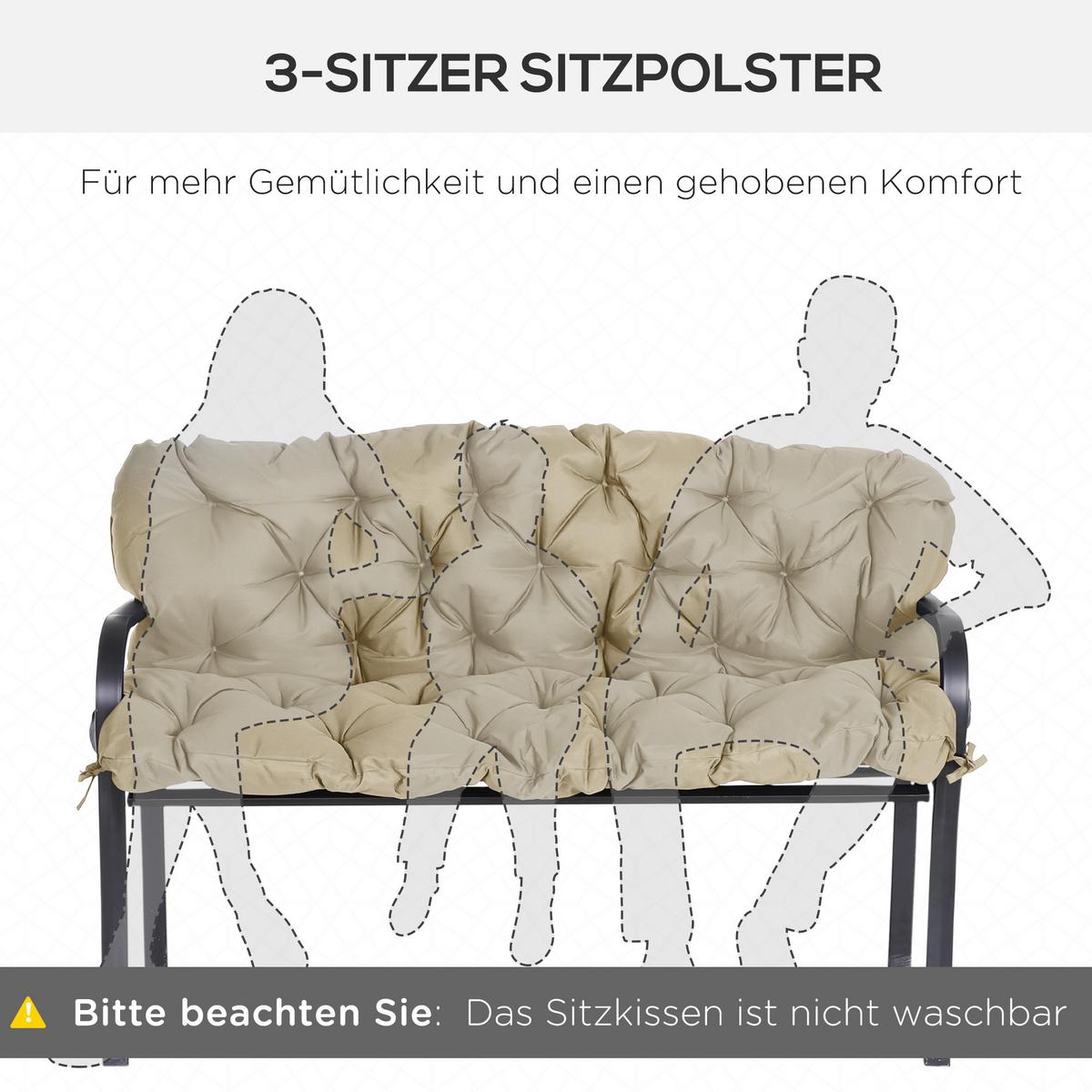 3 Sitzer Bankauflage 150x98x8 cm Bankkissen mit Bändern, Sitzkissen Stuhlkissen - Beige, Kunststoff (98/8/150cm) - Outsunny
