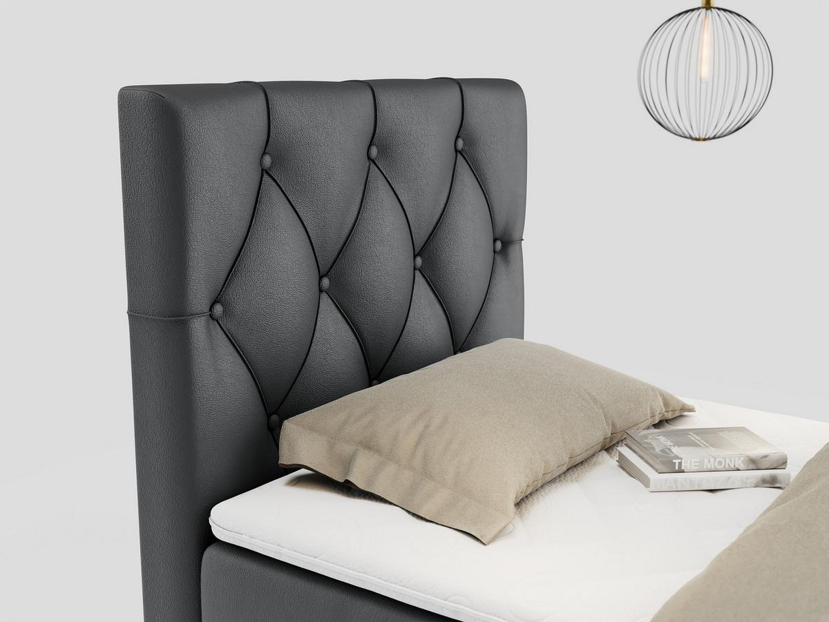BOXBETT ALDA 90/200 Dunkelgrau Kunstleder - H3 - Links Seite - Dunkelgrau, Holz/Textil (90/200cm) - MKS
