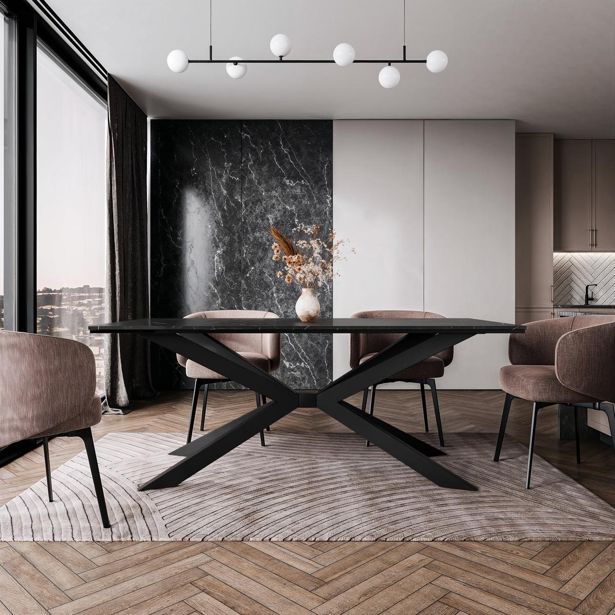 ESSTISCH ALMEA 190 x 90 x 73,5 cm - Hellgrau/Schwarz, Holz (190/90/73.5cm) - MASSENO