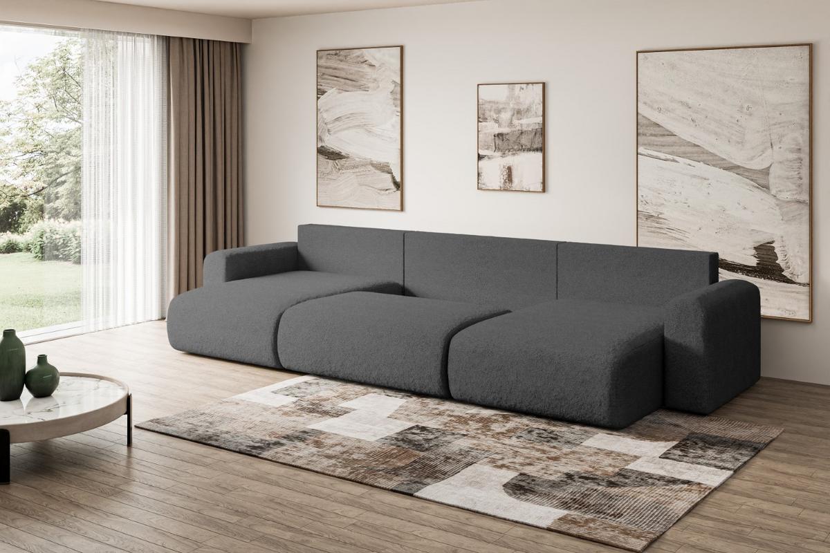 WOHNLANDSCHAFT mit Schlaffunktion und Bettkasten ORRO-U - 362x145x83 cm Grau Bouclé - Schwarz/Grau, Holzwerkstoff/Kunststoff (362/83/145cm) - ALTDECOR