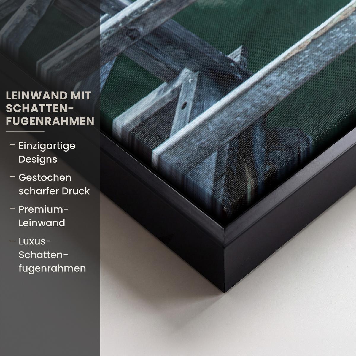 LEINWAND Bilder mit Rahmen - Natur - Berge - Schnee - Wald - Boot - 100x70 - Hellgrün, Textil (100/70cm) - MuchoWow