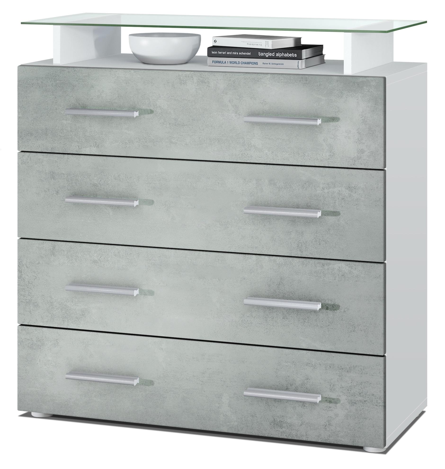 KOMMODE Pavos Beton Oxid Optik - Hellgrau, Holzwerkstoff (76/81/35cm) - Vladon