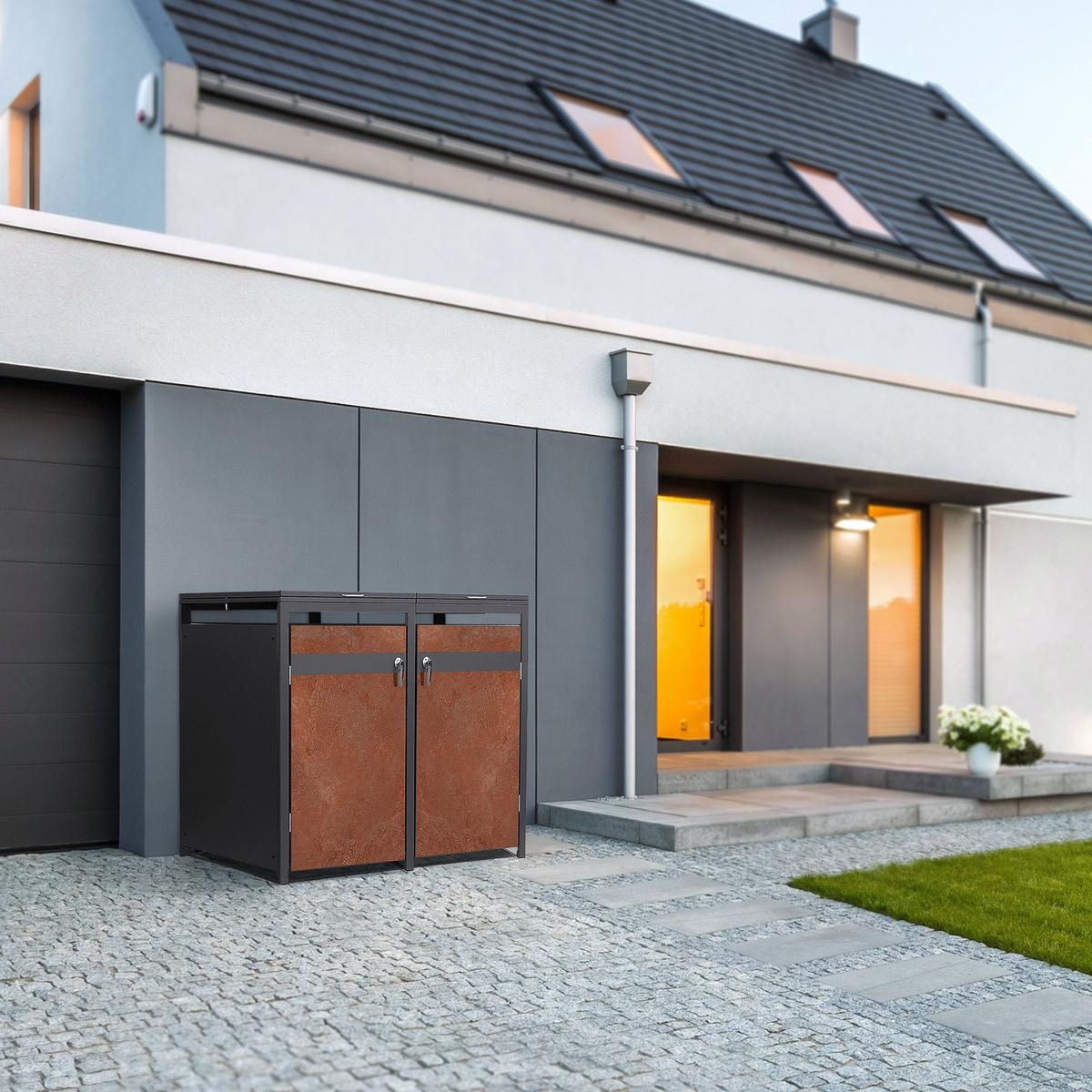 MÜLLTONNENBOX 4er Anthrazit-Rostoptik - Rotbraun, Metall (264/120/80cm) - ML-DESIGN