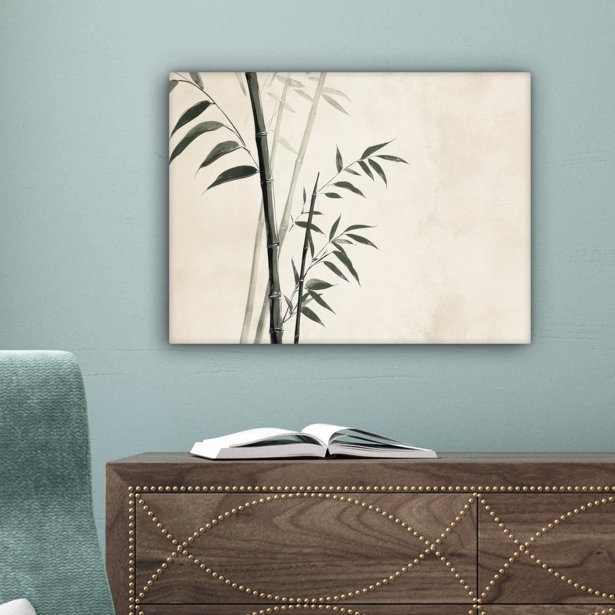 LEINWANDBILD Japandi - Bambus - Beige Wandbild 40x30 cm - Eukalyptusholzfarben, Textil (40/30cm) - MuchoWow