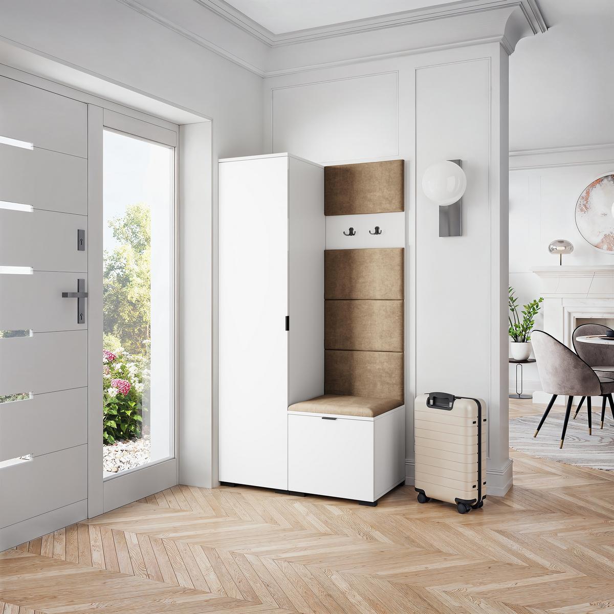 GARDEROBENSCHRANK LORI 95/181/51 cm Modern Garderobe-Set Weiß - Weiß/Mokka, Holzwerkstoff (95/181/51cm) - MASSENO