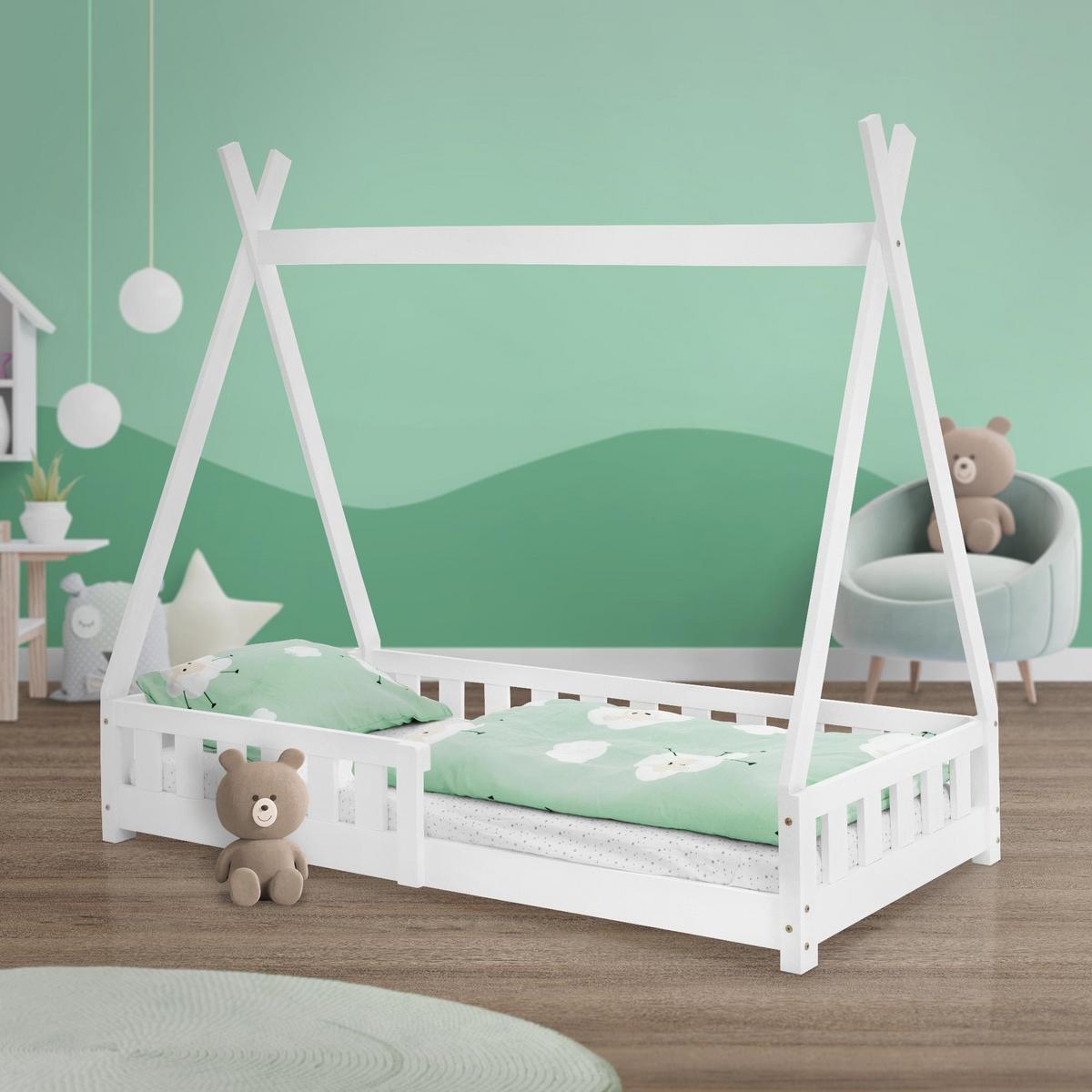 KINDERBETT Tipi mit Matratze 80x160 cm Weiß - Weiß, Holz (80/160cm) - ML-DESIGN