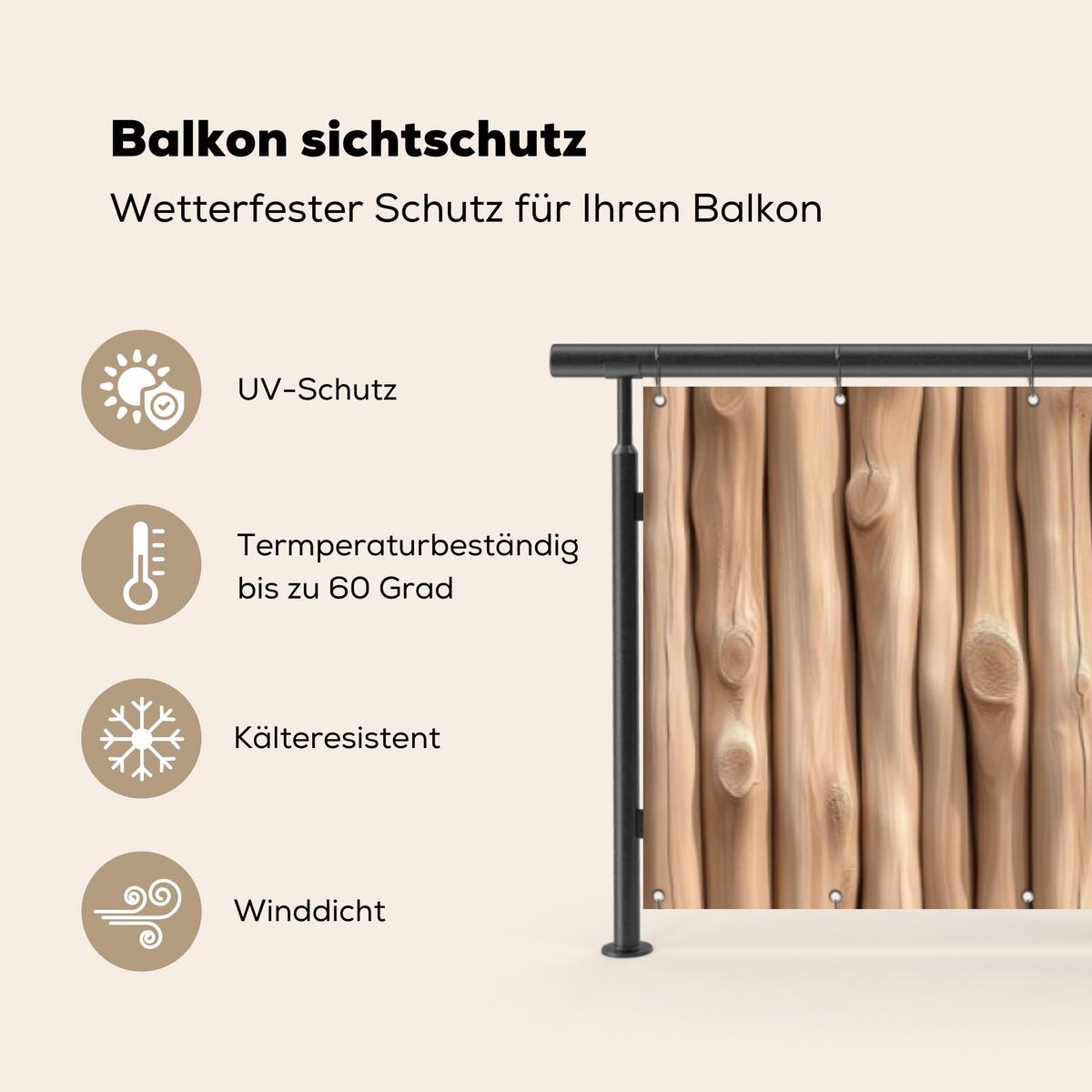 BALKON-SICHTSCHUTZ Holz - Stiel - Hellbraun Groß 500x95 cm - Ahornfarben, Kunststoff (500/95cm) - MuchoWow