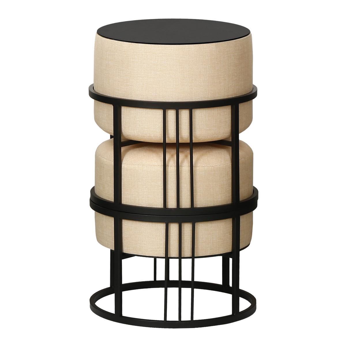 HOCKER-SET 2-TLG. Tas - Beige/Schwarz, Holzwerkstoff/Textil (38/38/38cm) - [en.casa]